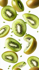 Fototapeta premium Freshly Sliced Kiwi Floating in Air Generative AI