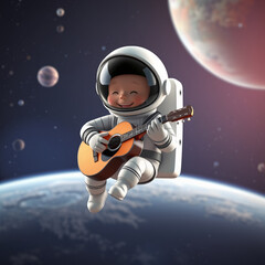 Astronaut Floating in Space Playing Guitar