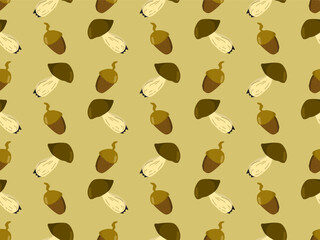 Seamless pattern made of hand drawn acorn and mushroom. Food. Nature. Object. Vector illustration. 