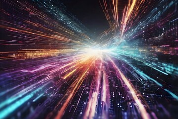 Naklejka premium Best high speed network connection Colorful neon light lines information abstract beauty background