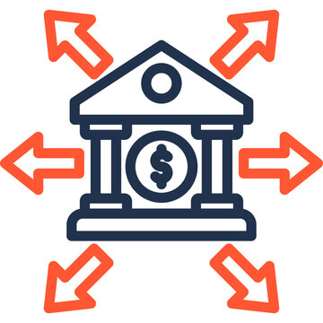 bank building with orange arrows