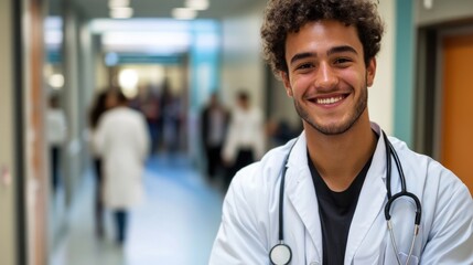 Smiling Doctor in Hospital Corridor