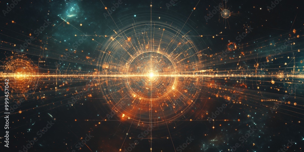 Poster a feynman diagram, illustrating the interaction of fundamental particles within a quantum field.
