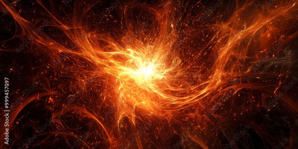 Poster a quark-gluon plasma simulation, with extreme temperatures and subatomic particles in flux.