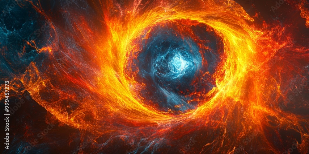 Poster a quark-gluon plasma simulation, with extreme temperatures and subatomic particles in flux.