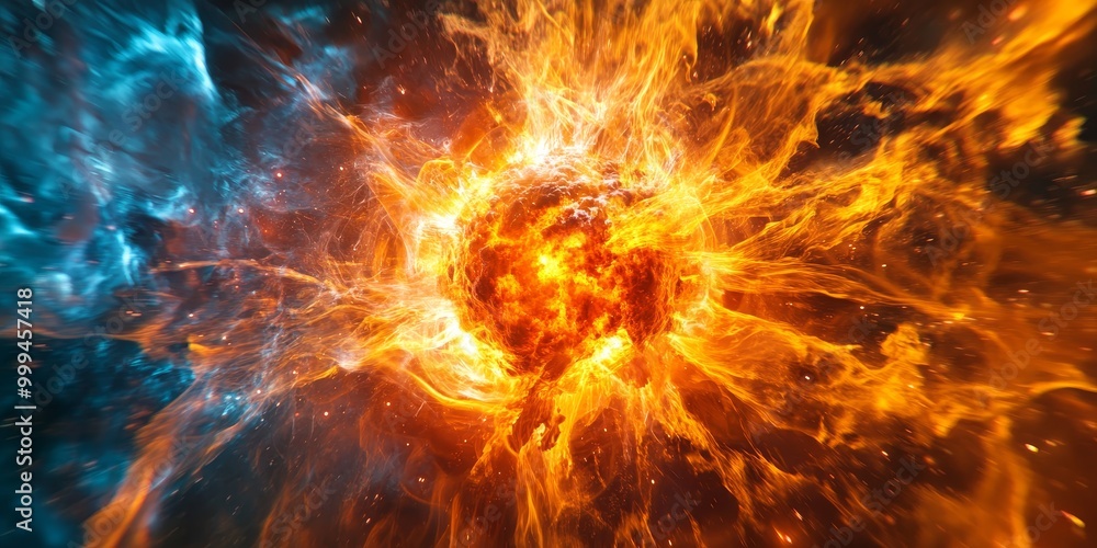 Poster a quark-gluon plasma simulation, with extreme temperatures and subatomic particles in flux.