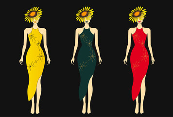 Model woman, sunflower, Fashion dress.