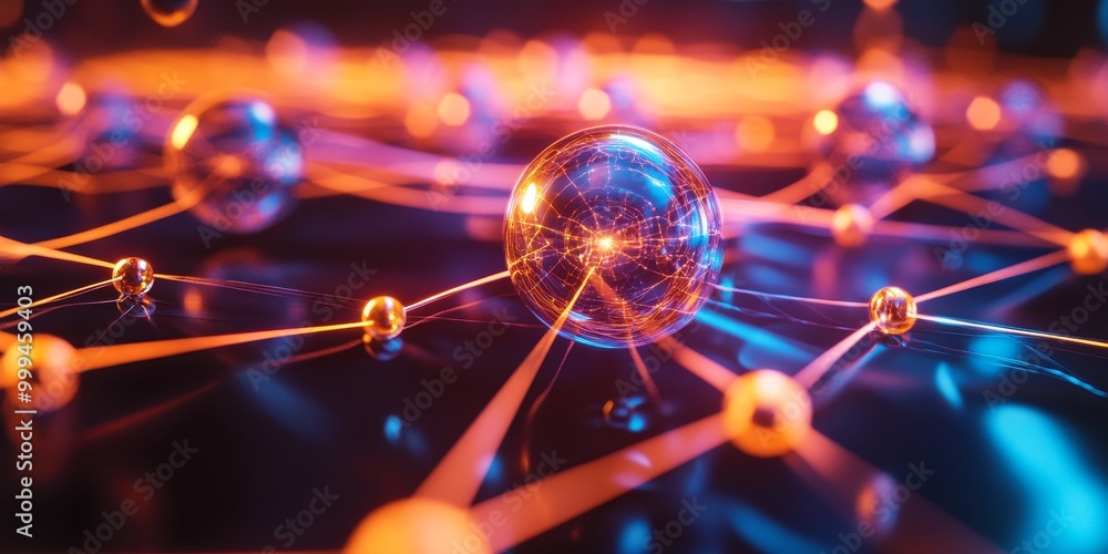 Poster a quantum dot emitting photons, with the quantum confinement effect visible at the nanoscale.