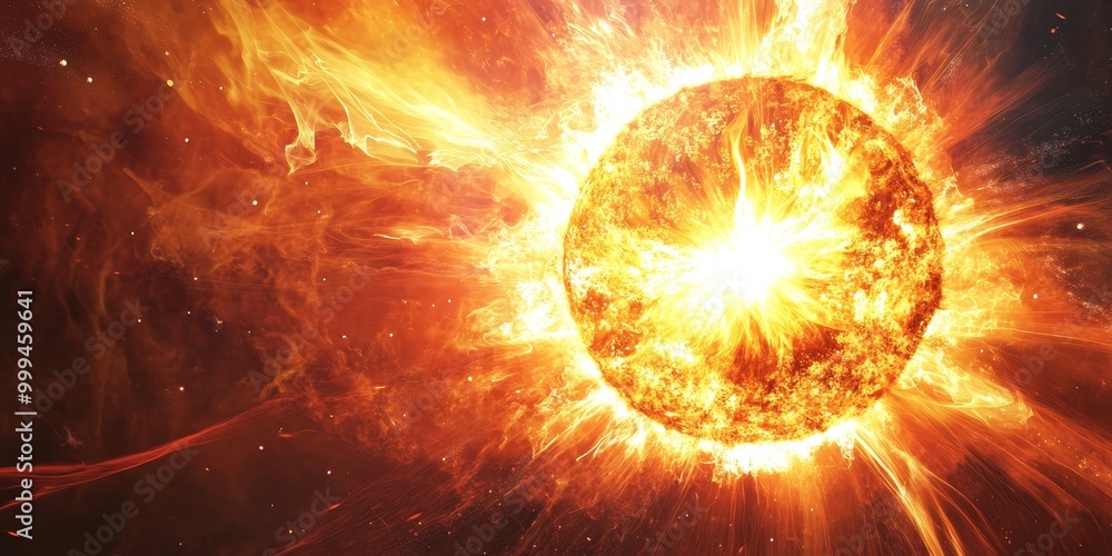 Poster a nuclear fusion process, with hydrogen atoms combining to form helium and releasing energy in the s