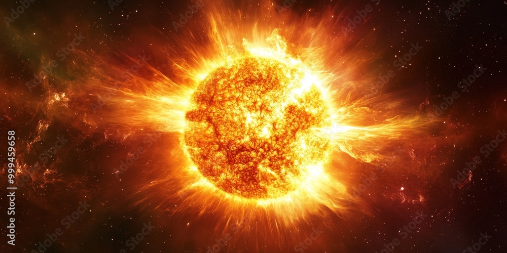 Poster a nuclear fusion process, with hydrogen atoms combining to form helium and releasing energy in the s