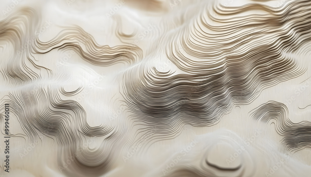 Poster subtle and elegant topographic lines on a light background highlighting landforms and terrain detail