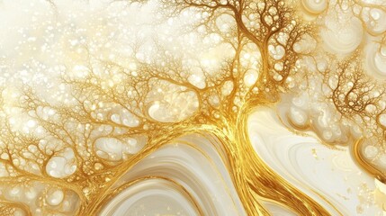 Abstract patterns of growth and flourishing form intricate designs on a white-golden background, symbolizing thriving energy