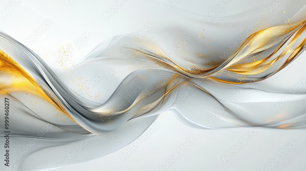 Poster abstract signs of expansion and growth flow with golden accents on a white background, creating a se