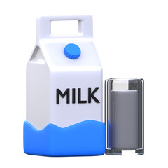 3D Milk and Glass Icon, Ideal for food, beverage, and dairy-related projects. Use it in menus, nutrition visuals, or farm-to-table concepts