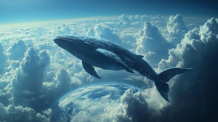 Naklejka premium Surreal Whale Swimming in a Dreamlike Sky