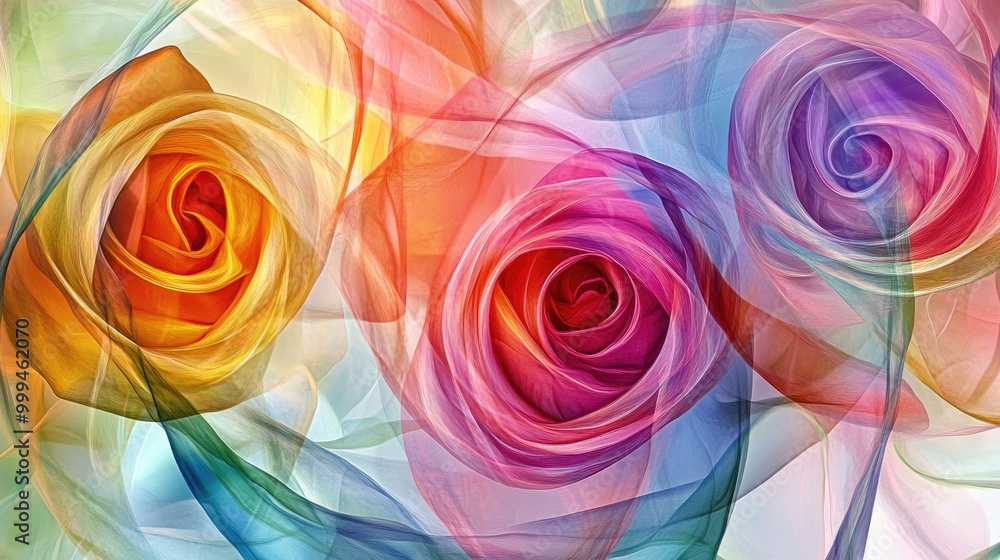 Aufkleber mesmerizing colorful roses form swirling trails, creating a stunning abstract pattern on a white bac