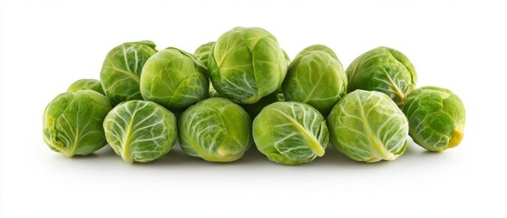 Fototapeta premium Fresh Green Brussels Sprouts Isolated on White Background with Detailed Texture and Clarity