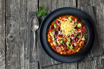 taco soup with kidney bean, corn, ground beef