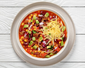 taco soup with kidney bean, corn, ground beef