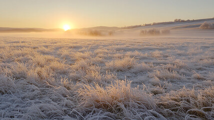 Obraz premium Frosty Trees Silhouettes Against Sunrise