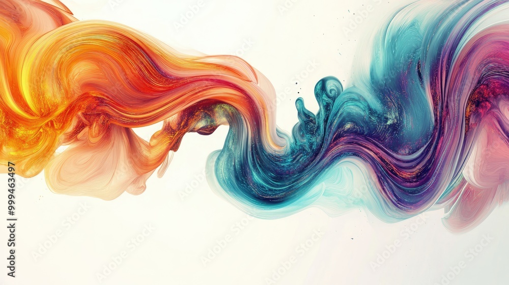 Poster swirling abstract patterns form intricate signs on a bright white background, presenting a pure and 