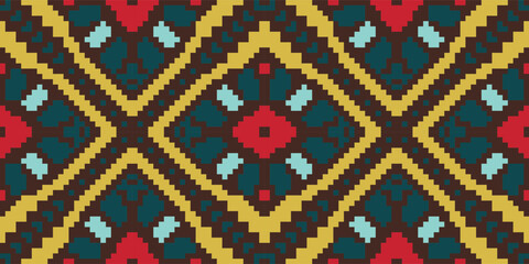 Endless Ikat Design Pattern Drawingfolk Embroidery, Aztec Geometric Ornament Print. Design for Carpet, Wallpaper, Clothing, Wrapping, Fabric