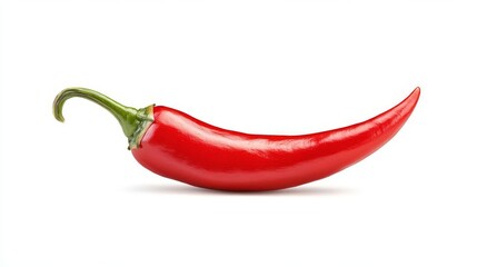 Glossy Red Thai Chili Pepper Isolated on White Background with Sharp Tip and Full Depth of Field