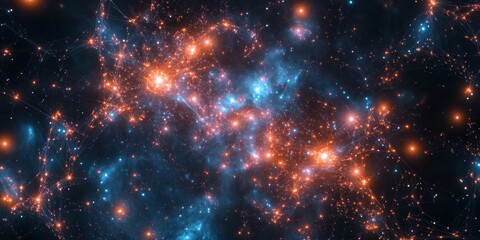 Fototapeta premium a star cluster, where each star is connected by glowing circuits, symbolizing advanced cosmic networks.