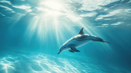 Obraz premium Dolphin Swimming in Underwater Sunlight