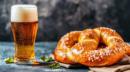 Golden German Pretzel with Coarse Salt and Beer