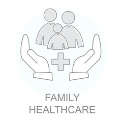 Vector icon for Family Healthcare. Family with a medical symbol representing family healthcare and wellness services.