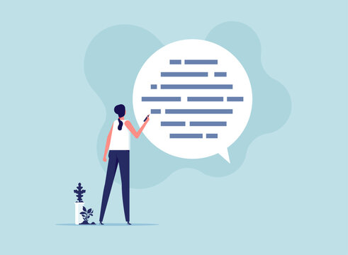 Understanding or effective handwriting manuscript concept, written communication, writing email skill to success, communicate with text or message, businesswoman writing message on speech bubble