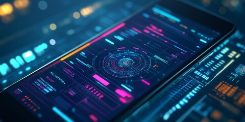 Obraz premium Detailed view of an AI-driven app on a smartphone, offering real-time data analysis and personalized recommendations, smoothly integrating AI.