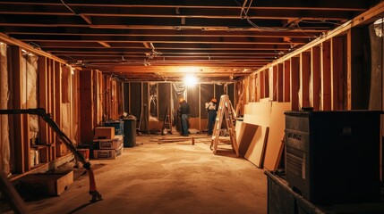 Wide Angle View of Unfinished Basement Space