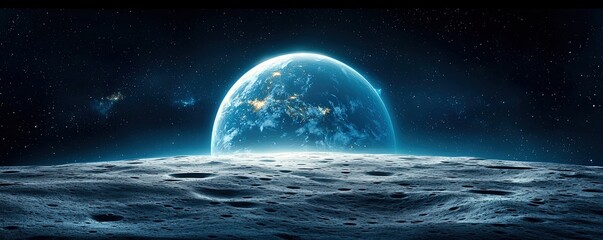 Earth Seen from the Moon’s Surface at Night