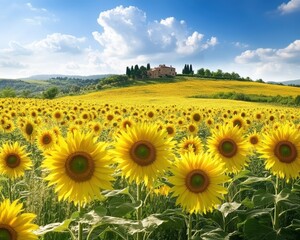 Sunflowers Swaying in a Field Under a Bright Sky