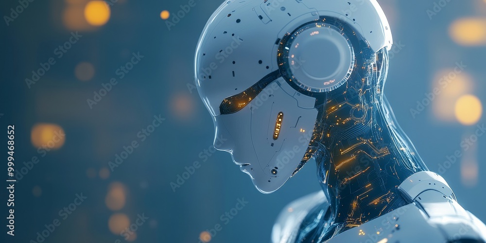 Aufkleber Focused image of a cognitive assistant interface, offering personalized suggestions powered by learning algorithms, simulating human-like interactions.