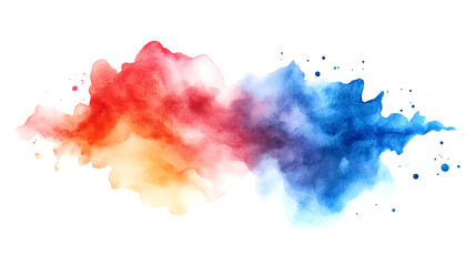 Fototapeta premium Abstract watercolor splash in red, orange, and blue hues on a white background.