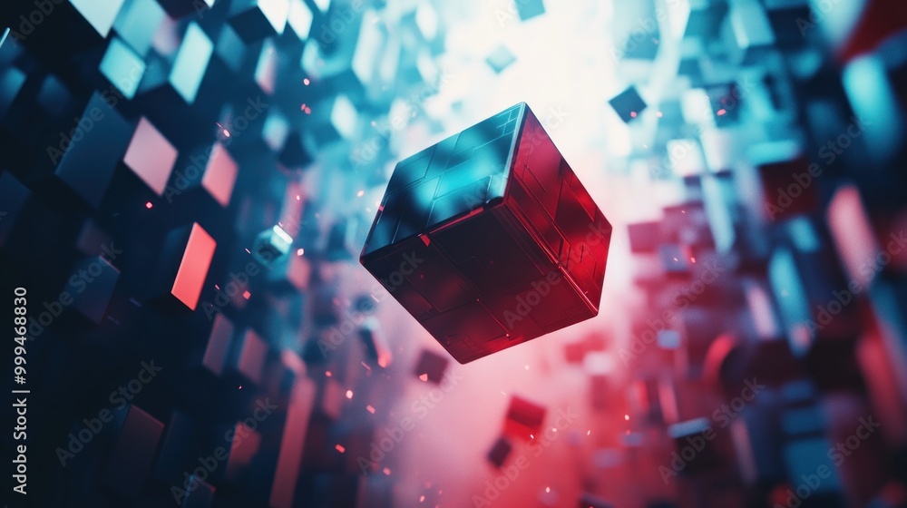 Poster abstract digital cube in a futuristic space