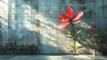 Red Flower in Minimalistic Modern Interior Space