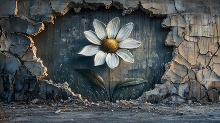 Large Flower Mural on Broken Wall