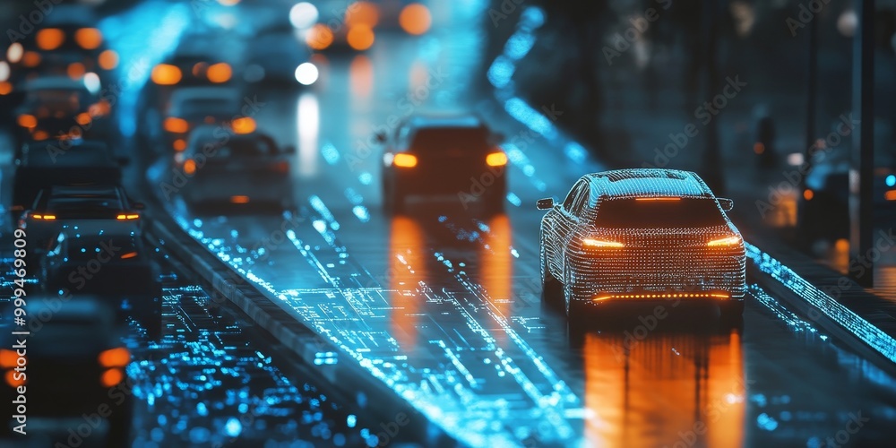 Aufkleber an AI-powered autonomous vehicle system, where sensors and algorithms collaborate for intelligent transportation.