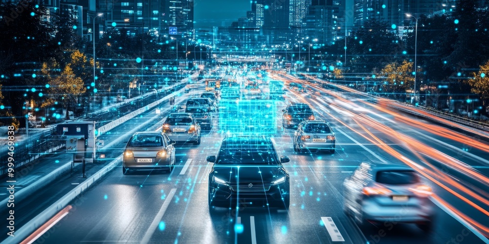 Aufkleber an AI-powered autonomous vehicle system, where sensors and algorithms collaborate for intelligent transportation.