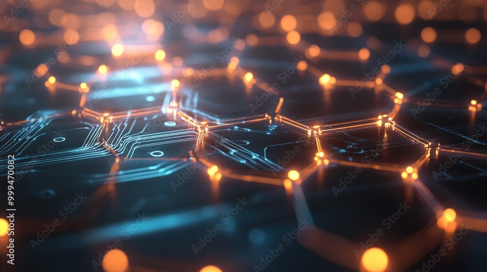 Poster abstract circuit board with glowing hexagon pattern