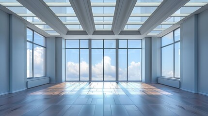 Empty Office With Glass Ceiling Interior