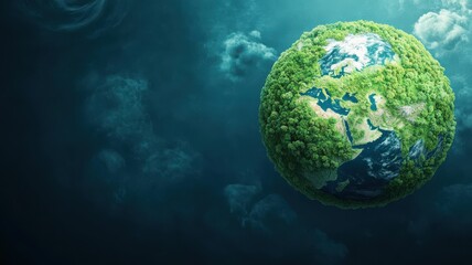 Fototapeta premium A vibrant and lush representation of Earth, showcasing greenery and sustainability amidst a serene blue backdrop.