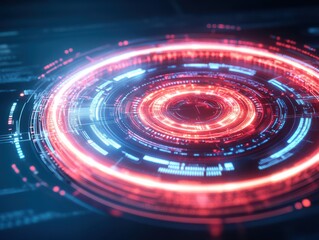 Obraz premium A vibrant digital interface featuring a glowing circular design, showcasing advanced technology and futuristic elements.