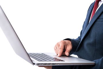 businessman working on laptop on transparent background