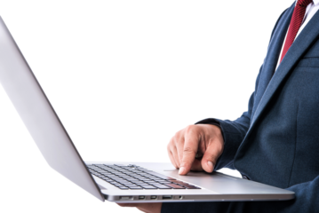 businessman working on laptop on transparent background