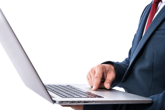 businessman working on laptop on transparent background